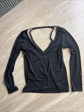 Tobi Black Long-Sleeve Deep V Neck Top with Back Strap